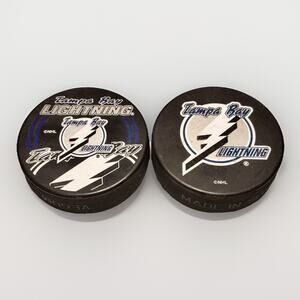 Tampa Bay Lightning Official Game Puck Lot of 2 Vintage NHL Souvenir Hockey